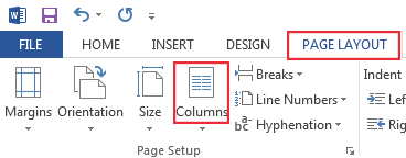 Column Tool in Page Layout tab
