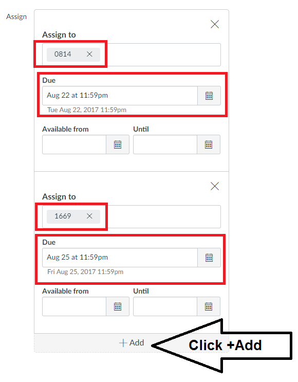 Assignment with different section due dates