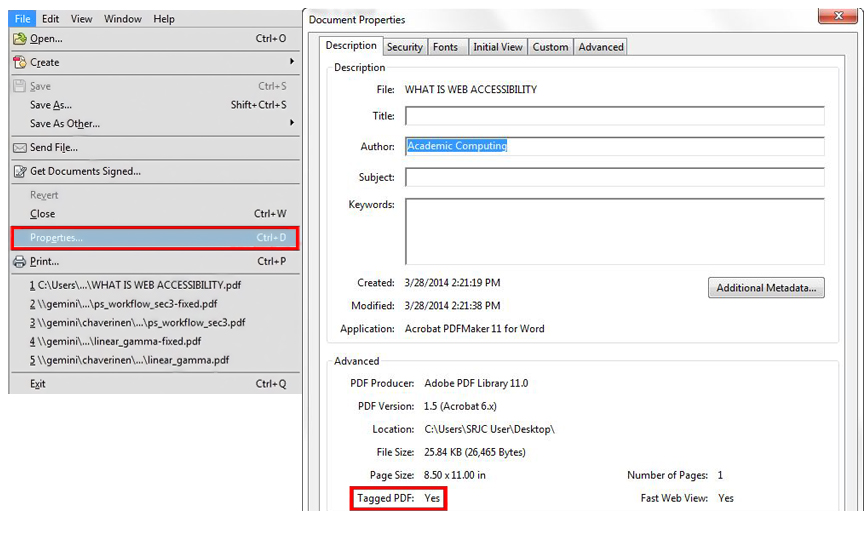 Document Properties dialog box