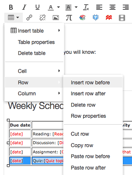 Table editing options