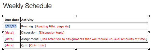 highlighted text to edit within table cell