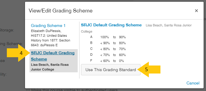 Screenshot of view/edit grading scheme