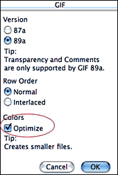 Optimize Setting in GIF Options Dialog Box