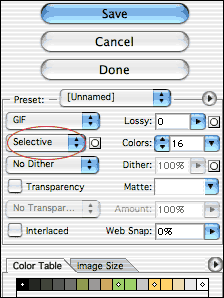 Color Palette Setting in Save For Web Dialog Box