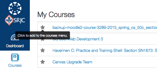 Click star in My Courses view to add to Course List