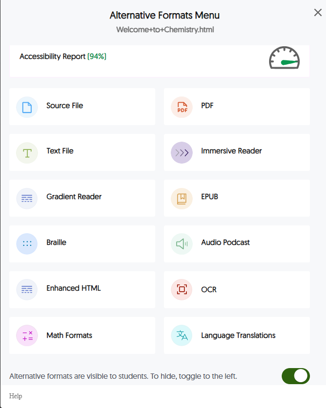 Panorama Alternative Formats menu