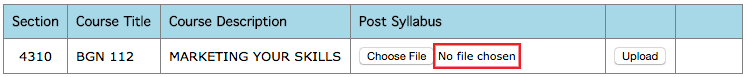 No File Chosen in Post Syllabus function
