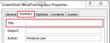 Title field in Properties dialog box