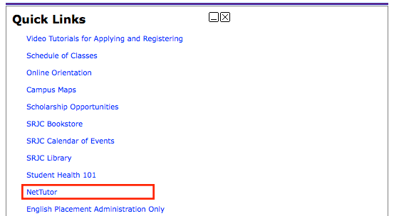 Student Portal view showing NetTutor link