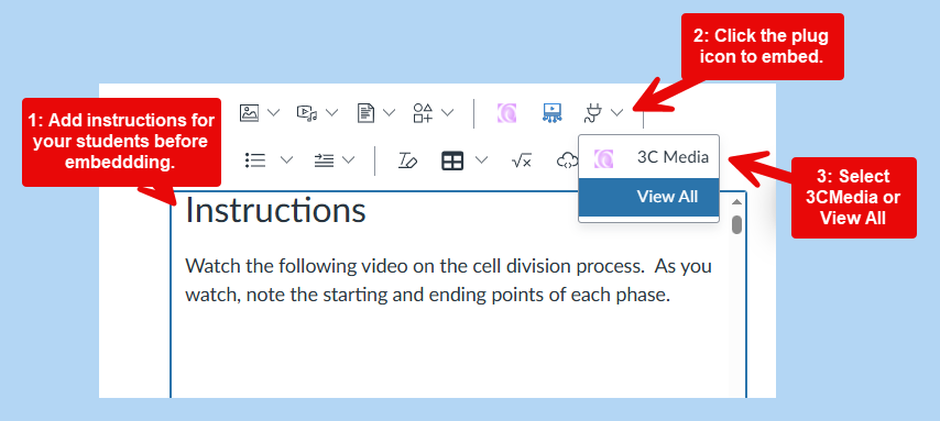 Screenshot of 3CMedia App interface in Canvas