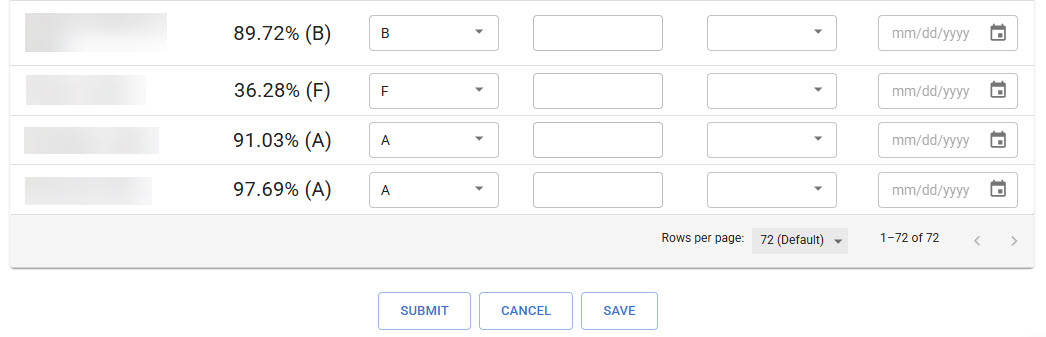 Banner grades screen 2