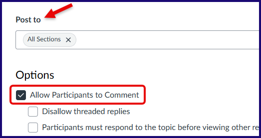 Post to options on an announcement.