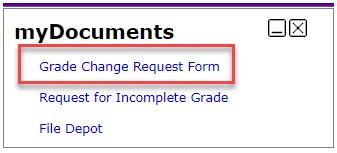 Grade Change Request Form screenshot